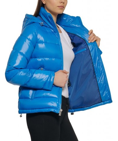 Women's High-Shine Hooded Puffer Coat Aqua $57.20 Coats