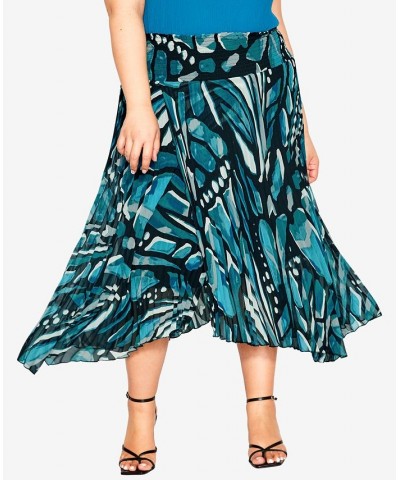 Plus Size Trendy Sabrina Print Skirt Teal Butterfly $51.48 Skirts
