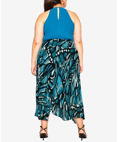 Plus Size Trendy Sabrina Print Skirt Teal Butterfly $51.48 Skirts