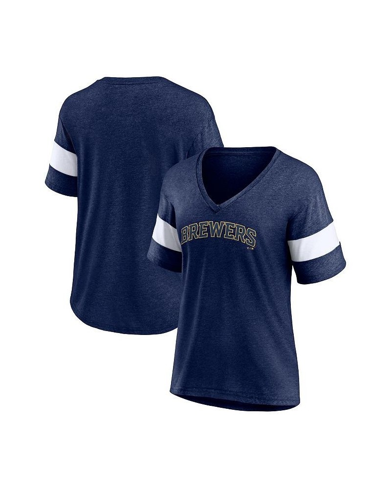 Women's Branded Heathered Navy Milwaukee Brewers Wordmark V-Neck Tri-Blend T-shirt Heathered Navy $24.47 Tops