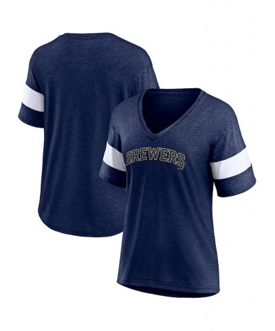 Women's Branded Heathered Navy Milwaukee Brewers Wordmark V-Neck Tri-Blend T-shirt Heathered Navy $24.47 Tops