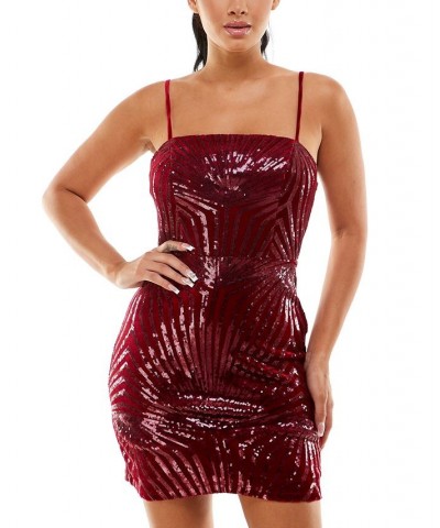 Juniors' Straight-Neckline Velvet Sequin Dress Wine $16.85 Dresses