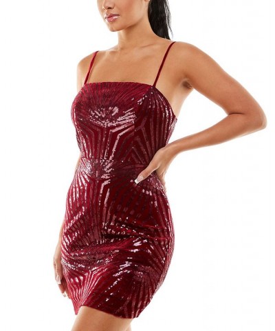 Juniors' Straight-Neckline Velvet Sequin Dress Wine $16.85 Dresses