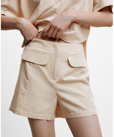 Women's Linen Shorts Pockets Beige $25.20 Shorts