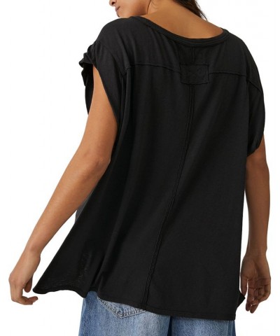 Women's Naomi Batwing-Sleeve Cotton T-Shirt Black $28.56 Tops