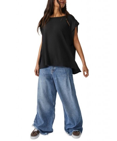 Women's Naomi Batwing-Sleeve Cotton T-Shirt Black $28.56 Tops