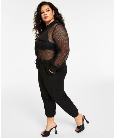 Trendy Plus Size Mesh-Top Jumpsuit Black Beauty $35.02 Pants