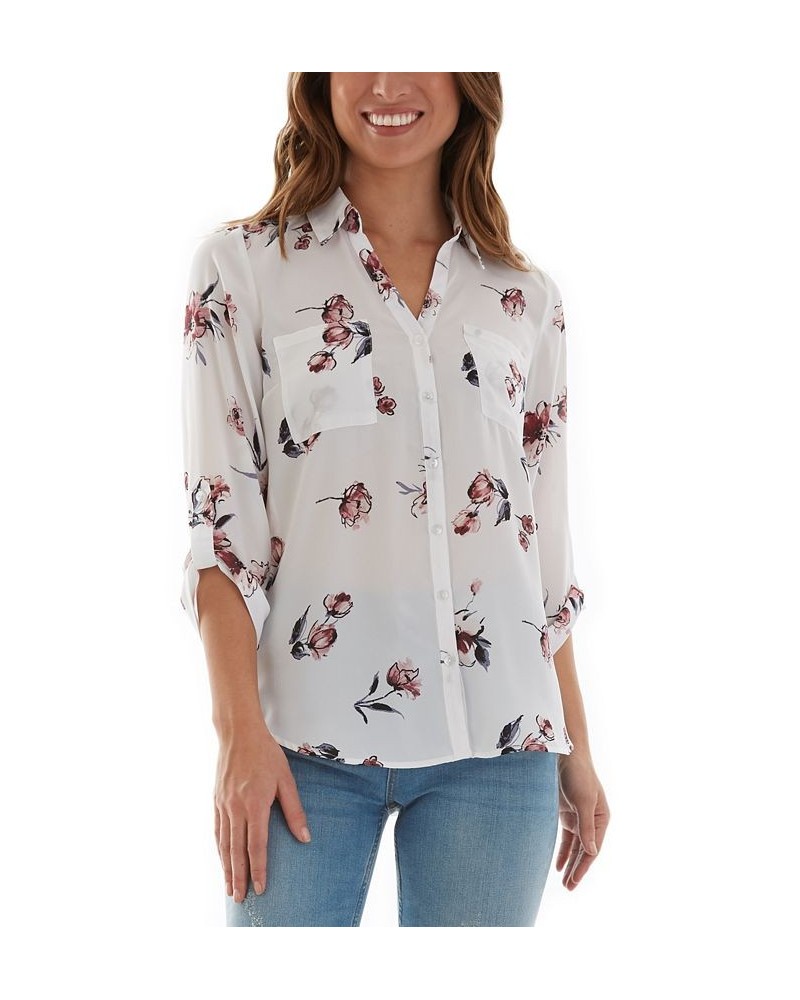 Juniors' Floral-Print Collared Shirt Floral Print $28.42 Tops