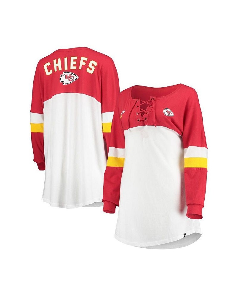 Women's White Red Kansas City Chiefs Athletic Varsity Lace-Up V-Neck Long Sleeve T-shirt White $26.00 Tops