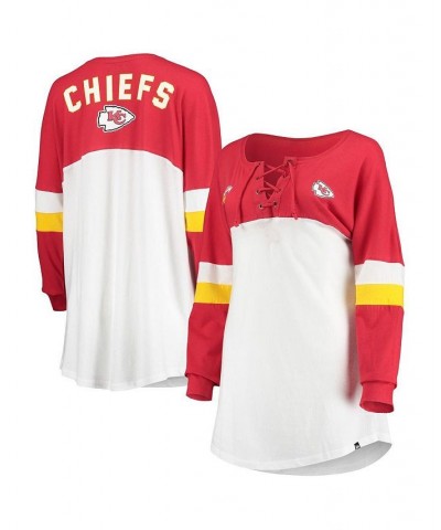 Women's White Red Kansas City Chiefs Athletic Varsity Lace-Up V-Neck Long Sleeve T-shirt White $26.00 Tops