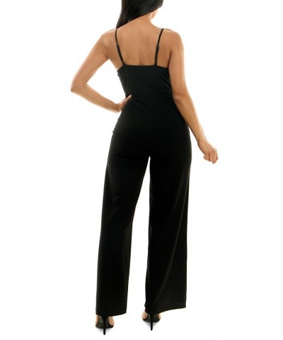Juniors' Lace-Panel Bustier Jumpsuit Black $15.94 Pants