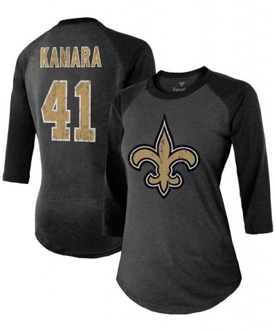 Women's Alvin Kamara Black New Orleans Saints Player Name Number Tri-Blend 3/4 Sleeve Raglan T-shirt Black $22.08 Tops