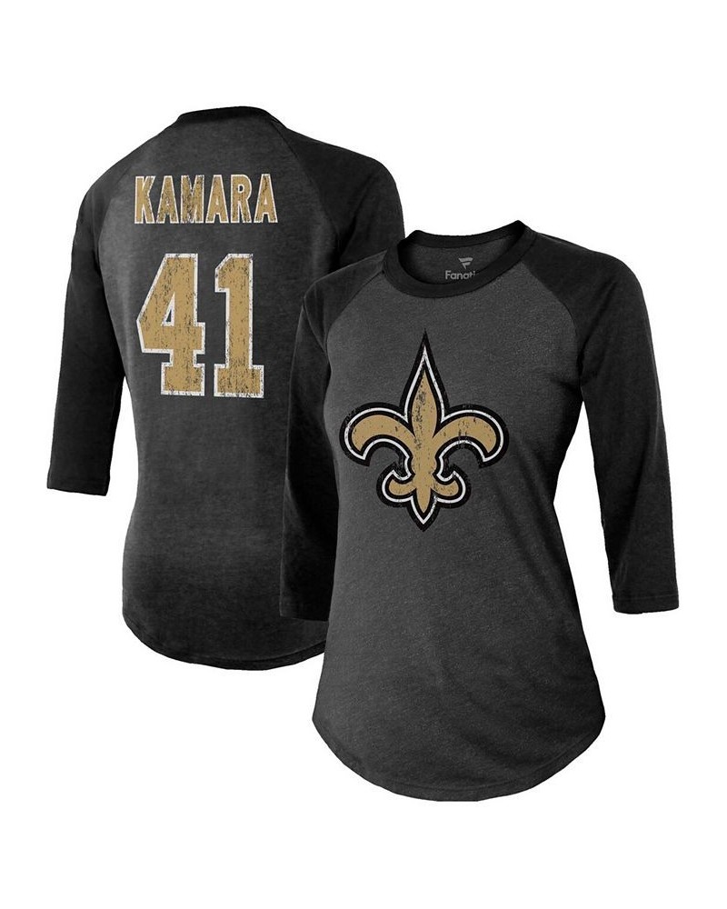 Women's Alvin Kamara Black New Orleans Saints Player Name Number Tri-Blend 3/4 Sleeve Raglan T-shirt Black $22.08 Tops