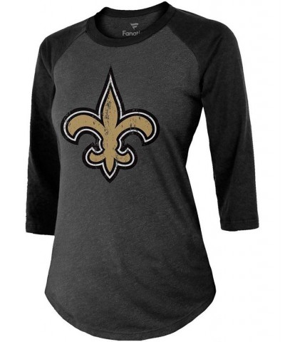 Women's Alvin Kamara Black New Orleans Saints Player Name Number Tri-Blend 3/4 Sleeve Raglan T-shirt Black $22.08 Tops