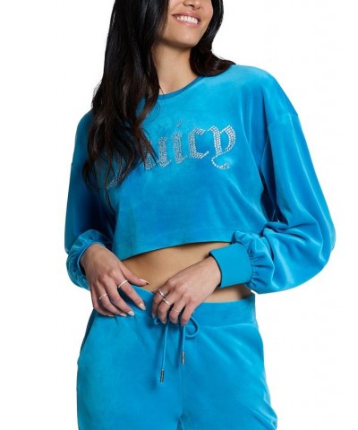 Women's Cropped Logo Sweatshirt Blue $31.70 Sweatshirts