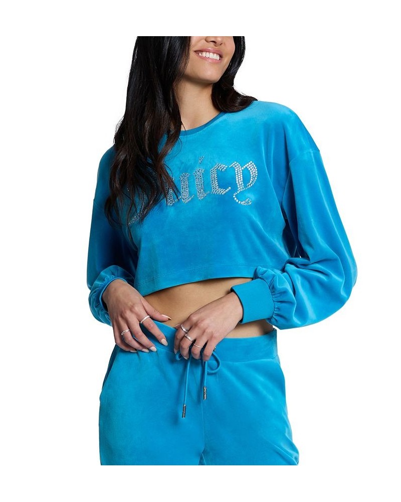 Women's Cropped Logo Sweatshirt Blue $31.70 Sweatshirts