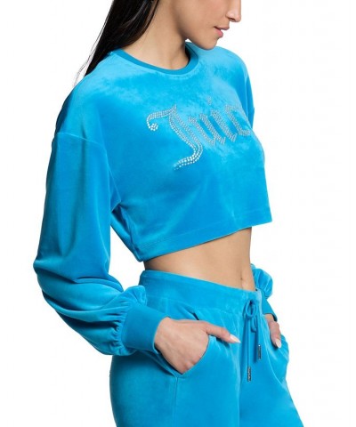 Women's Cropped Logo Sweatshirt Blue $31.70 Sweatshirts