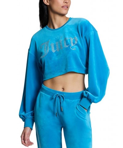 Women's Cropped Logo Sweatshirt Blue $31.70 Sweatshirts