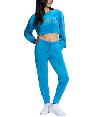 Women's Cropped Logo Sweatshirt Blue $31.70 Sweatshirts