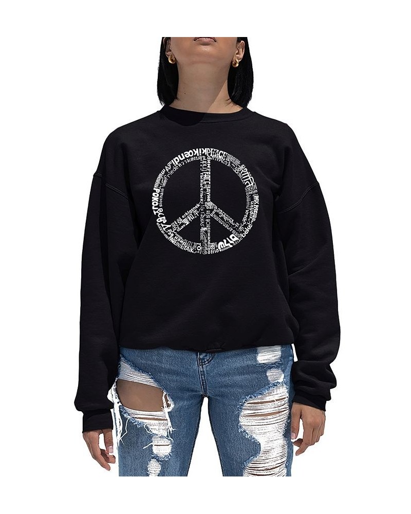 Women's Word Art Crewneck The Word Peace In 77 Languages Sweatshirt Black $26.49 Tops