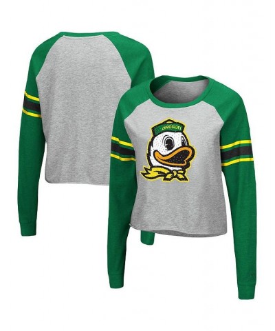 Women's Heathered Gray and Green Oregon Ducks Decoder Pin Raglan Long Sleeve T-shirt Heathered Gray, Green $25.00 Tops