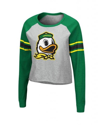 Women's Heathered Gray and Green Oregon Ducks Decoder Pin Raglan Long Sleeve T-shirt Heathered Gray, Green $25.00 Tops