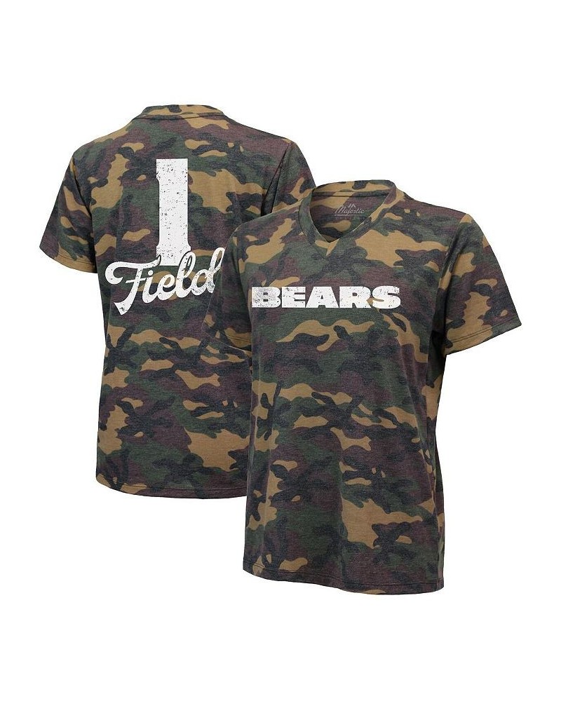 Women's Justin Fields Camo Chicago Bears Name and Number V-Neck T-shirt Camo $23.10 Tops