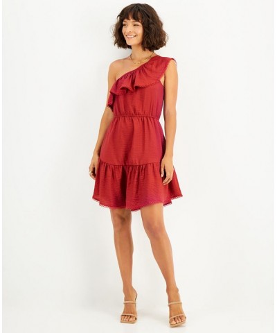 Women's One-Shoulder Ruffled-Hem Dress Red Canyon $39.24 Dresses