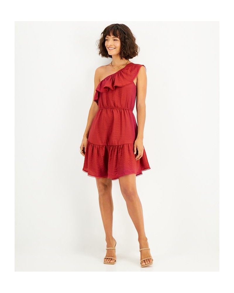 Women's One-Shoulder Ruffled-Hem Dress Red Canyon $39.24 Dresses