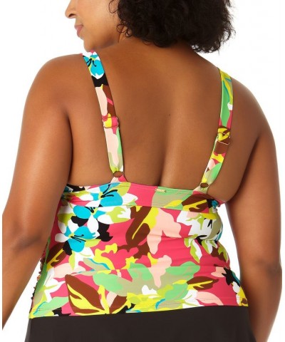 Plus Size O-Ring Printed Tankini Top Pink Multi Foral $32.00 Swimsuits