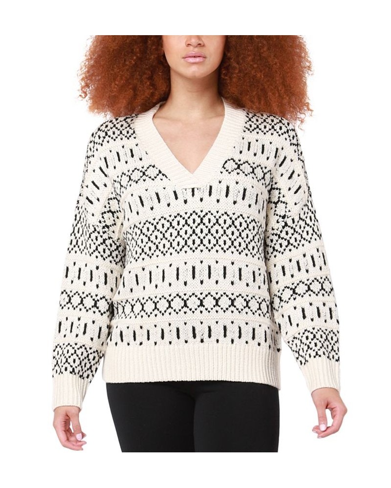 Petite V-Neck Intarsia-Knit Sweater Cream/black $30.34 Sweaters