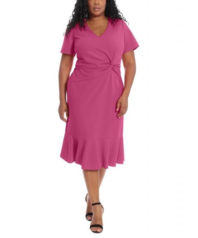 Plus Size Twist-Front Flounce-Hem Dress Pink $53.55 Dresses