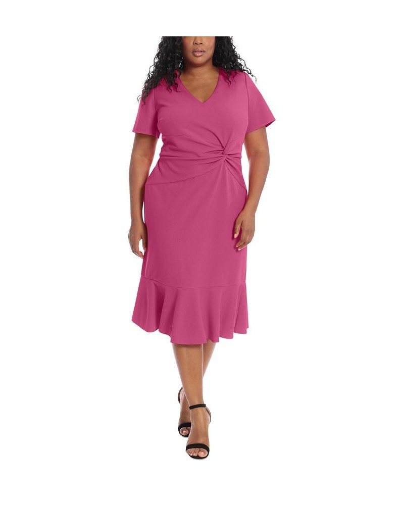 Plus Size Twist-Front Flounce-Hem Dress Pink $53.55 Dresses