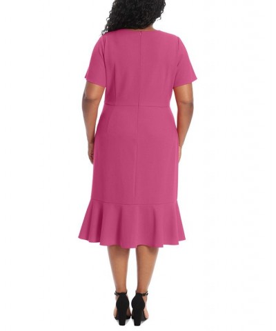 Plus Size Twist-Front Flounce-Hem Dress Pink $53.55 Dresses