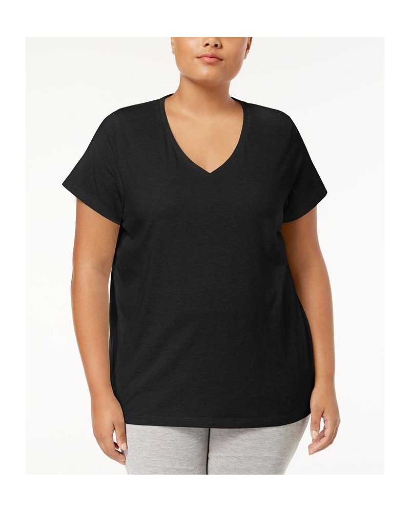 Womens Plus size Sleepwell Solid S/S V-Neck T-Shirt with Temperature Regulating Technology Black $17.67 Sleepwear