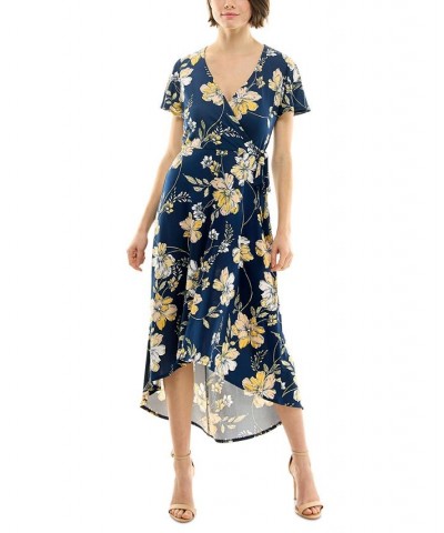 Juniors' Floral-Print High-Low-Hem Wrap Dress Pat E Navy Floral $26.46 Dresses