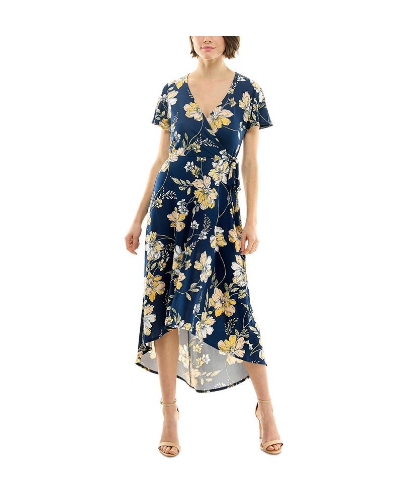 Juniors' Floral-Print High-Low-Hem Wrap Dress Pat E Navy Floral $26.46 Dresses