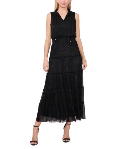 Women's Tie-Neck Tiered Ruffle-Trim Maxi Dress Gray $41.65 Dresses