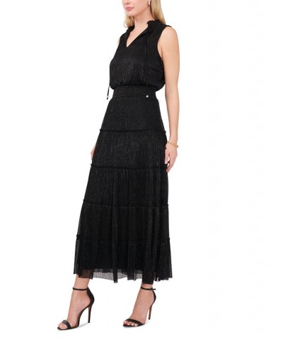 Women's Tie-Neck Tiered Ruffle-Trim Maxi Dress Gray $41.65 Dresses