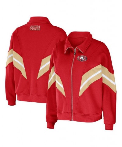 Women's Scarlet San Francisco 49ers Plus Size Yarn Dye Stripe Full-Zip Jacket Scarlet $38.95 Jackets