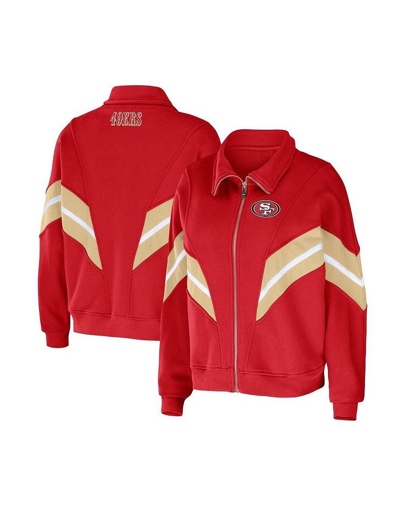 Women's Scarlet San Francisco 49ers Plus Size Yarn Dye Stripe Full-Zip Jacket Scarlet $38.95 Jackets