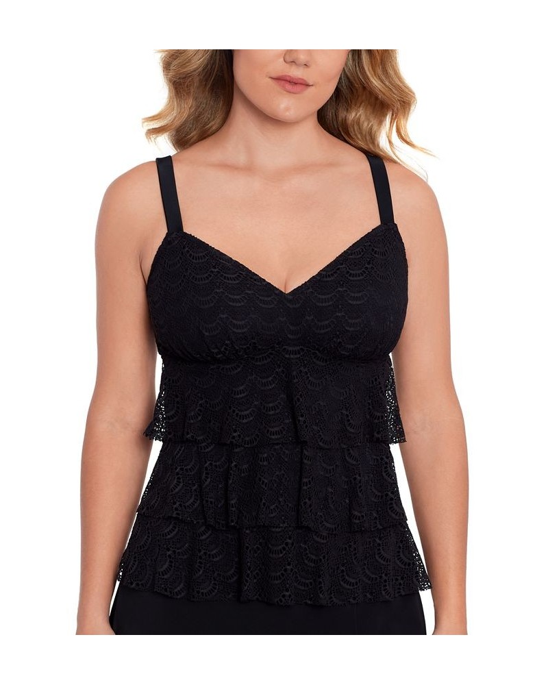 Women's V-Neck Tier Tankini Top Scallop Crochet $37.84 Swimsuits