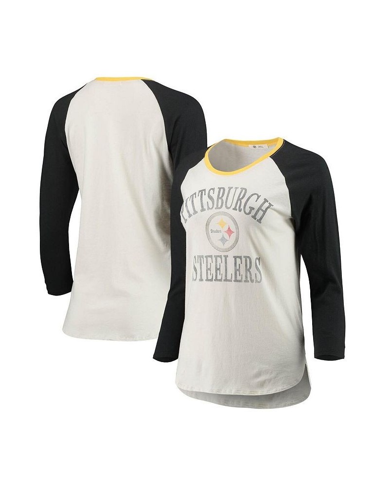 Women's White and Black Pittsburgh Steelers Frankie Ring Around Raglan Three-Fourth-Sleeve T-shirt White, Black $21.15 Tops