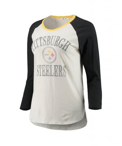 Women's White and Black Pittsburgh Steelers Frankie Ring Around Raglan Three-Fourth-Sleeve T-shirt White, Black $21.15 Tops