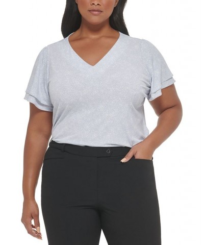 Plus Size Dot-Print Flutter-Sleeve Top Zen Cream $22.87 Tops