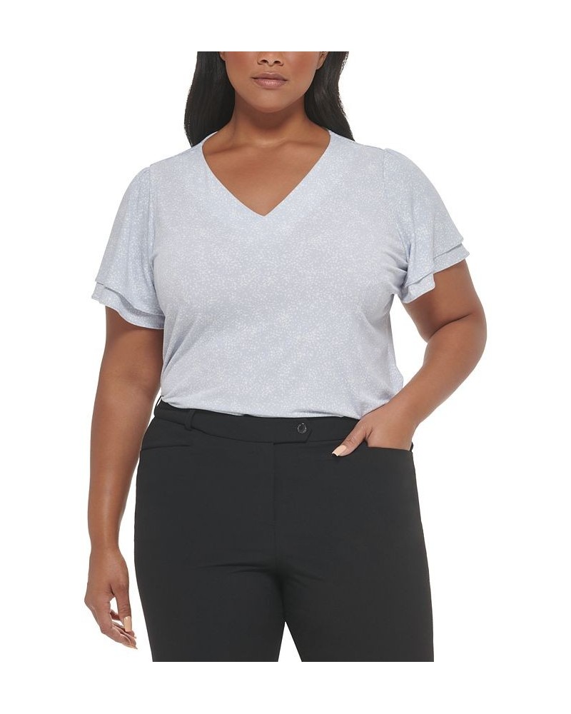 Plus Size Dot-Print Flutter-Sleeve Top Zen Cream $22.87 Tops