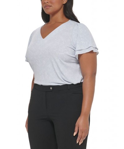 Plus Size Dot-Print Flutter-Sleeve Top Zen Cream $22.87 Tops