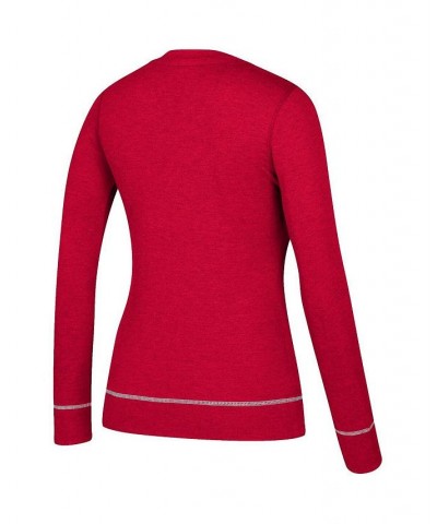 Women's Heathered Red Washington Capitals Skate Through Long Sleeve Lace-Up V-Neck T-shirt Red $27.60 Tops