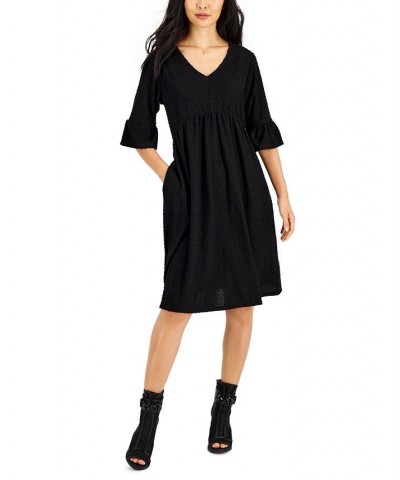 Petite Clip Dot Flared-Sleeve A-Line Dress Black $14.42 Dresses