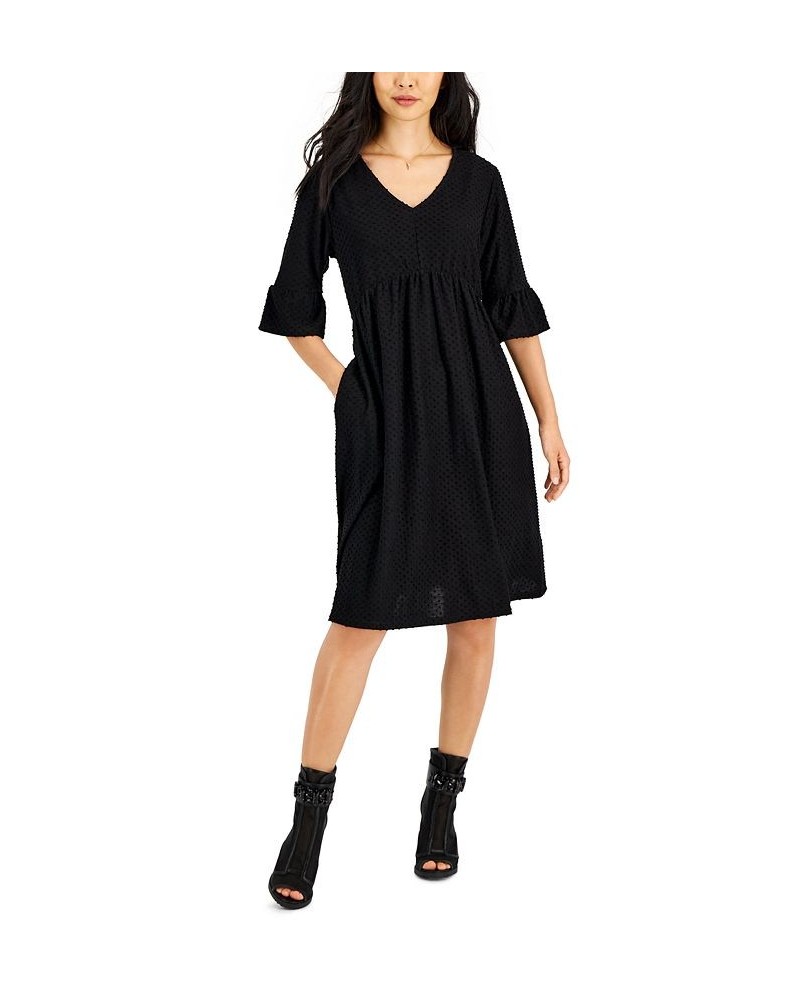 Petite Clip Dot Flared-Sleeve A-Line Dress Black $14.42 Dresses